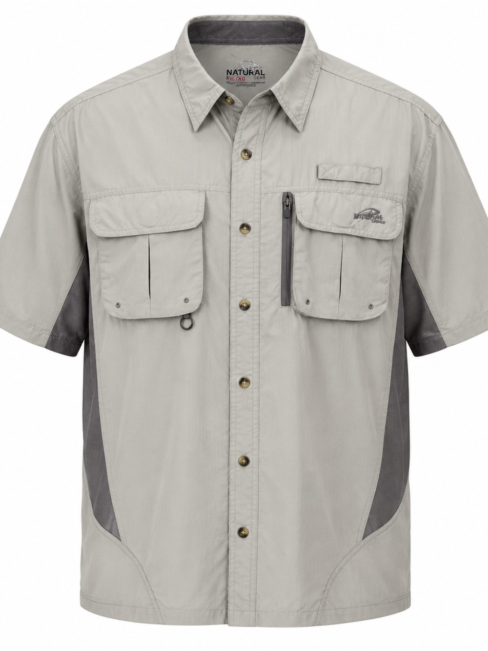 Natural Gear XL Vented Fishing Shirt Khaki Gray Outdoors Magnetic Pockets